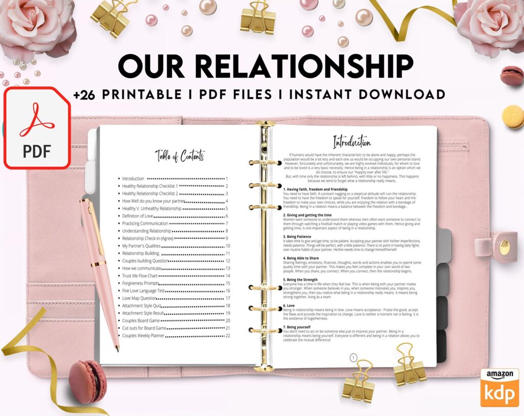 Couples Therapy Journal: Couples Counseling, Marriage, Engaged, Love, Breakup, Relationship, Newlywed, Fiance, Premarital, PDF Printable, Kdp interior