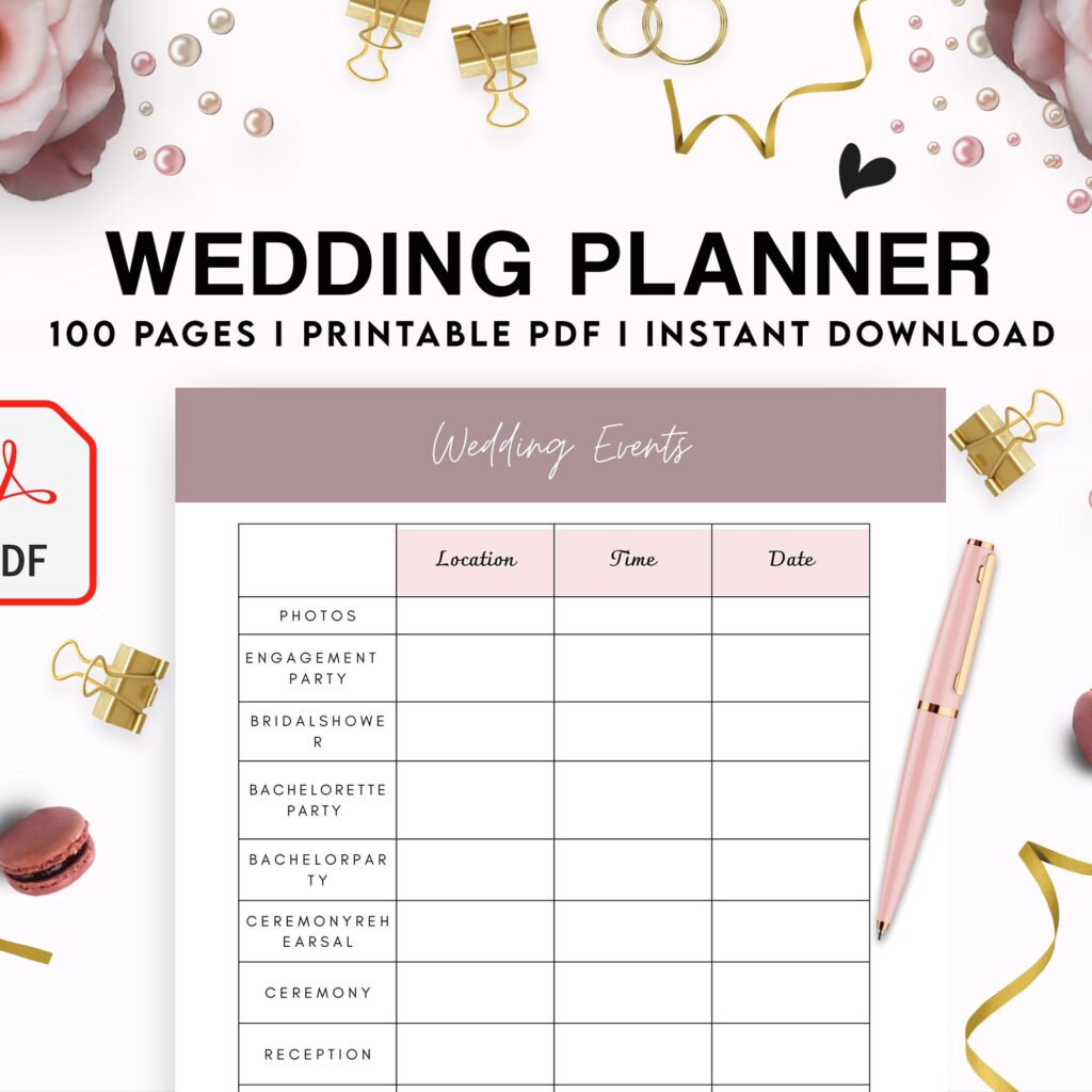 100 Pages Wedding Planner, 8×11 inch pages size Wedding Pages, Wedding Plan Bundle, Wedding Planning Book, PDF Printable, Kdp interior