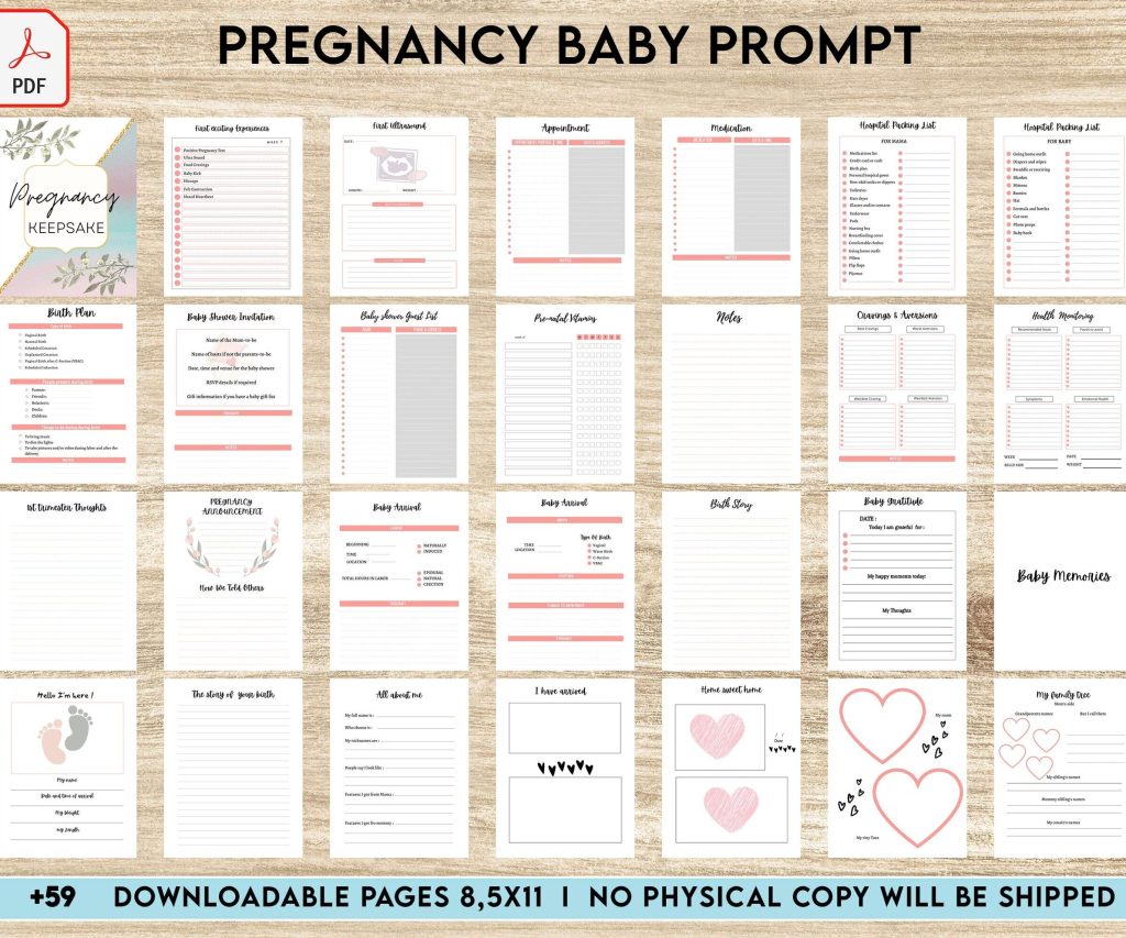 Baby & Pregnancy keepsake Promptly, baby gratitude, baby memories guided journal With Prompts, PDF Printable, pregnancy and baby memory book, interior