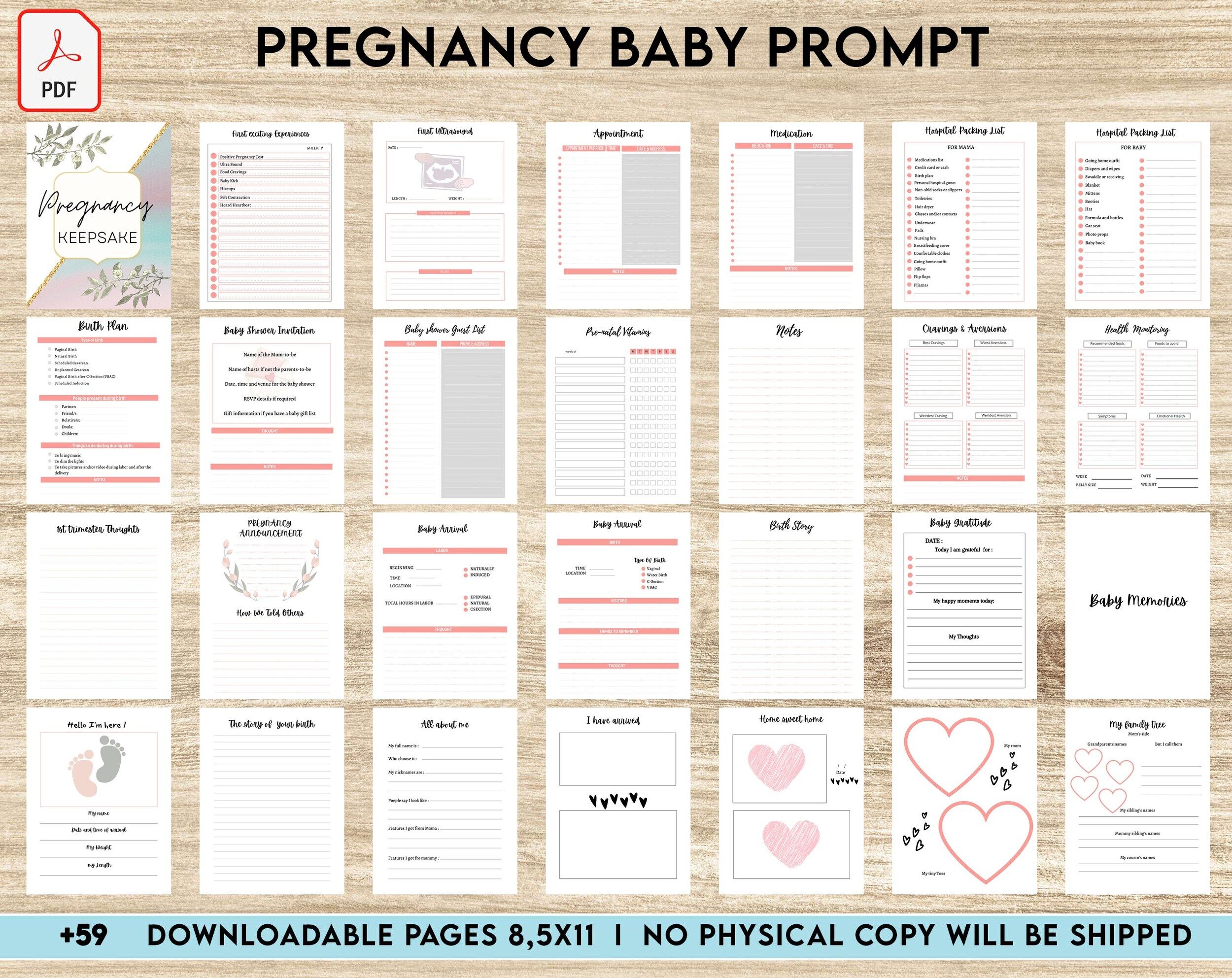 Pregnancy Journal Keepsake Book, 97 Page Hardcover Pregnancy Book, Baby Keepsake...