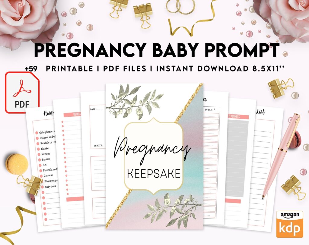 Baby & Pregnancy keepsake Promptly, baby gratitude, baby memories guided journal With Prompts, PDF Printable, Kdp interior