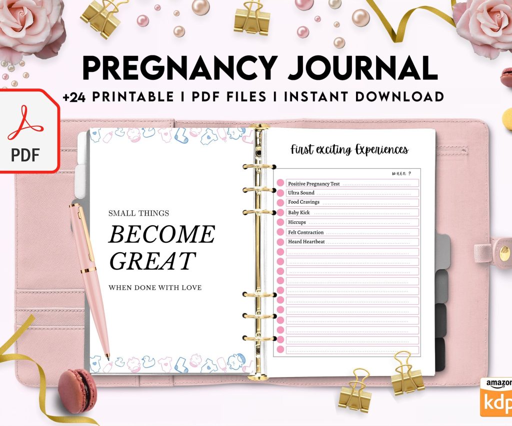 Pregnancy journal, Pregnancy keepsake, Pregnancy Planner, hospital packing list, birth plan, baby shower, health monitoring, PDF Printable, Kdp interior