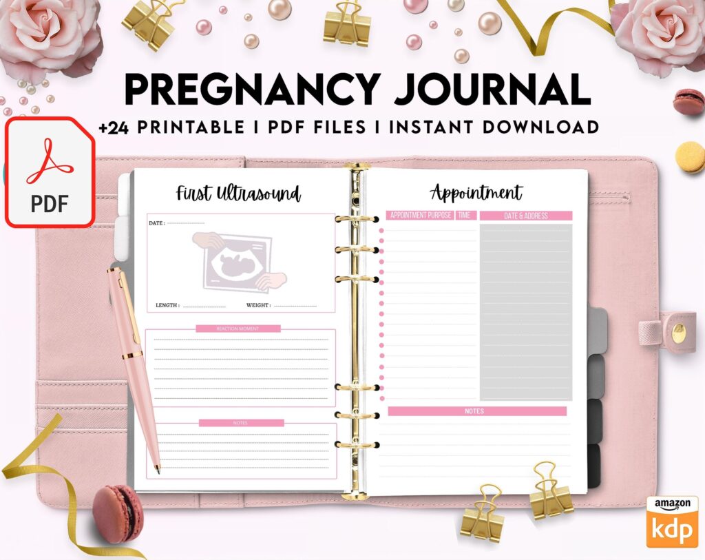 Pregnancy journal, Pregnancy keepsake, Pregnancy Planner, hospital packing list, birth plan, baby shower, health monitoring, PDF Printable, Kdp interior