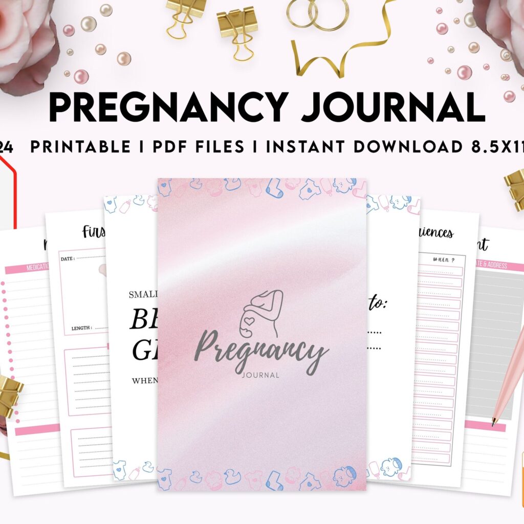 Pregnancy journal, Pregnancy keepsake, Pregnancy Planner, hospital packing list, birth plan, baby shower, health monitoring, PDF Printable, Kdp interior