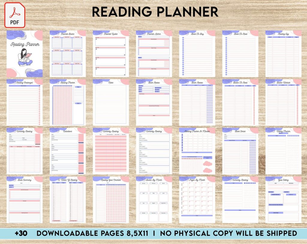 Reading Planner 8×11 inch pages size | Reading Journal Tracker | Book Review Reading Tracker | Reading Planner, Read Plan Pages, PDF Printable, Kdp interior