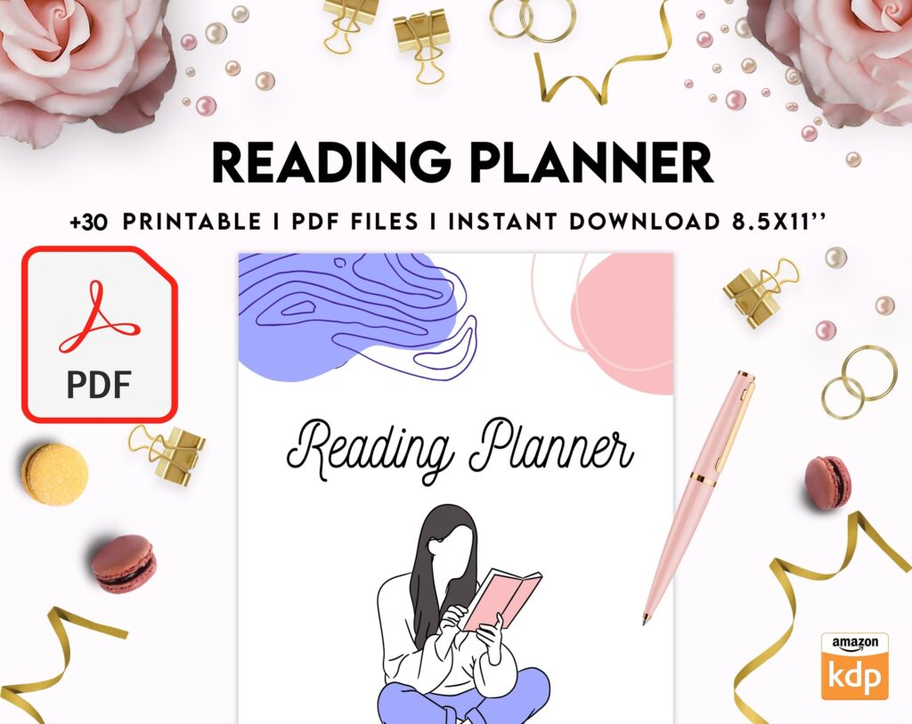 Reading Planner 8×11 inch pages size | Reading Journal Tracker | Book Review Reading Tracker | Reading Planner, Read Plan Pages, PDF Printable, Kdp interior