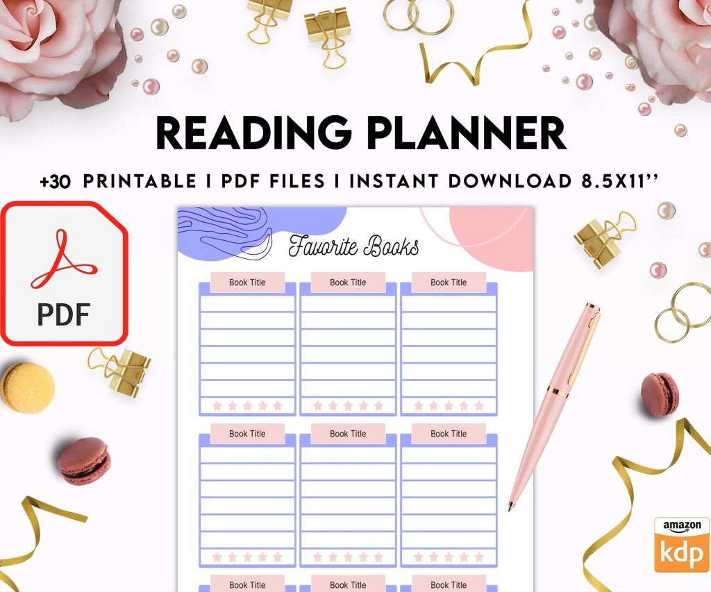 Reading Planner 8×11 inch pages size | Reading Journal Tracker | Book Review Reading Tracker | Reading Planner, Read Plan Pages, PDF Printable, Kdp interior