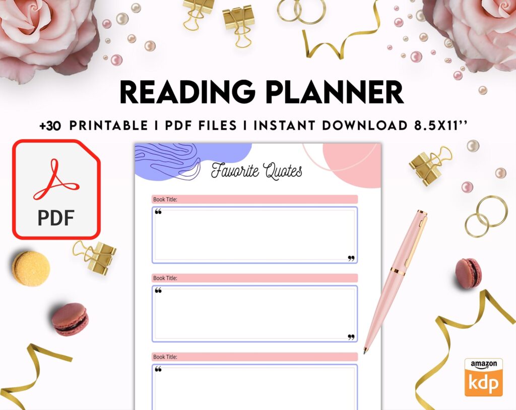 Reading Planner 8×11 inch pages size | Reading Journal Tracker | Book Review Reading Tracker | Reading Planner, Read Plan Pages, PDF Printable, Kdp interior
