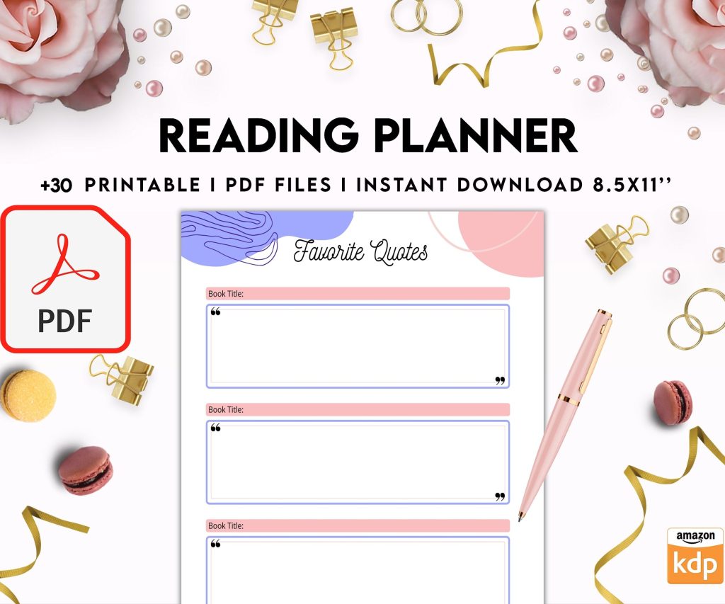 Reading Planner 8×11 inch pages size | Reading Journal Tracker | Book Review Reading Tracker | Reading Planner, Read Plan Pages, PDF Printable, Kdp interior