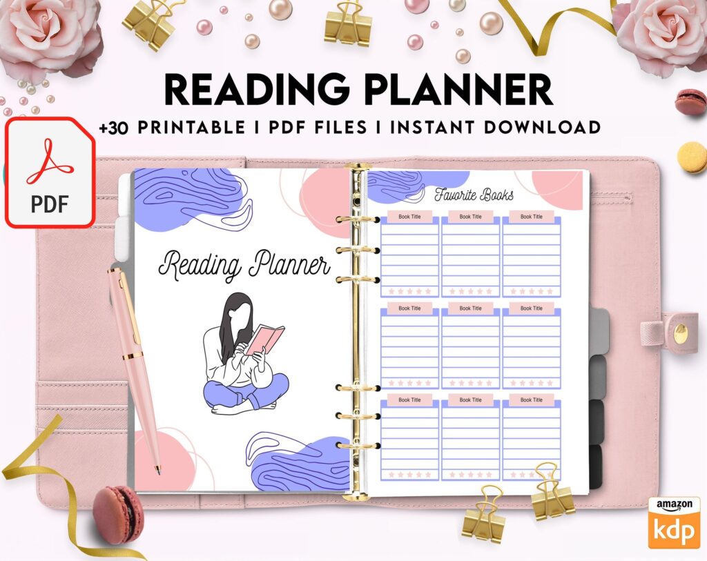 Reading Planner 8×11 inch pages size | Reading Journal Tracker | Book Review Reading Tracker | Reading Planner, Read Plan Pages, PDF Printable, Kdp interior