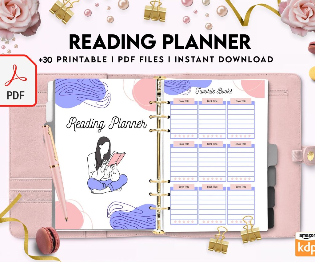 Reading Planner 8×11 inch pages size | Reading Journal Tracker | Book Review Reading Tracker | Reading Planner, Read Plan Pages, PDF Printable, Kdp interior
