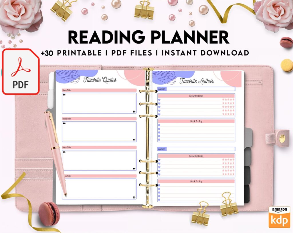 Reading Planner 8×11 inch pages size | Reading Journal Tracker | Book Review Reading Tracker | Reading Planner, Read Plan Pages, PDF Printable, Kdp interior
