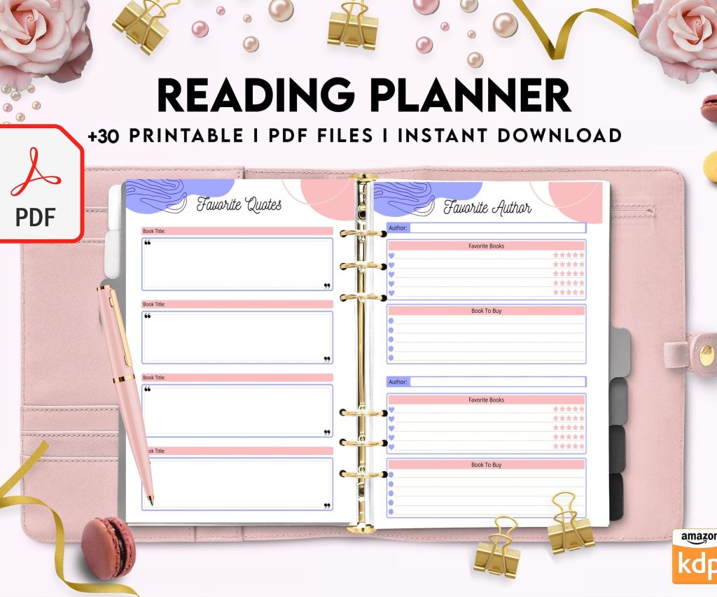 Reading Planner 8×11 inch pages size | Reading Journal Tracker | Book Review Reading Tracker | Reading Planner, Read Plan Pages, PDF Printable, Kdp interior