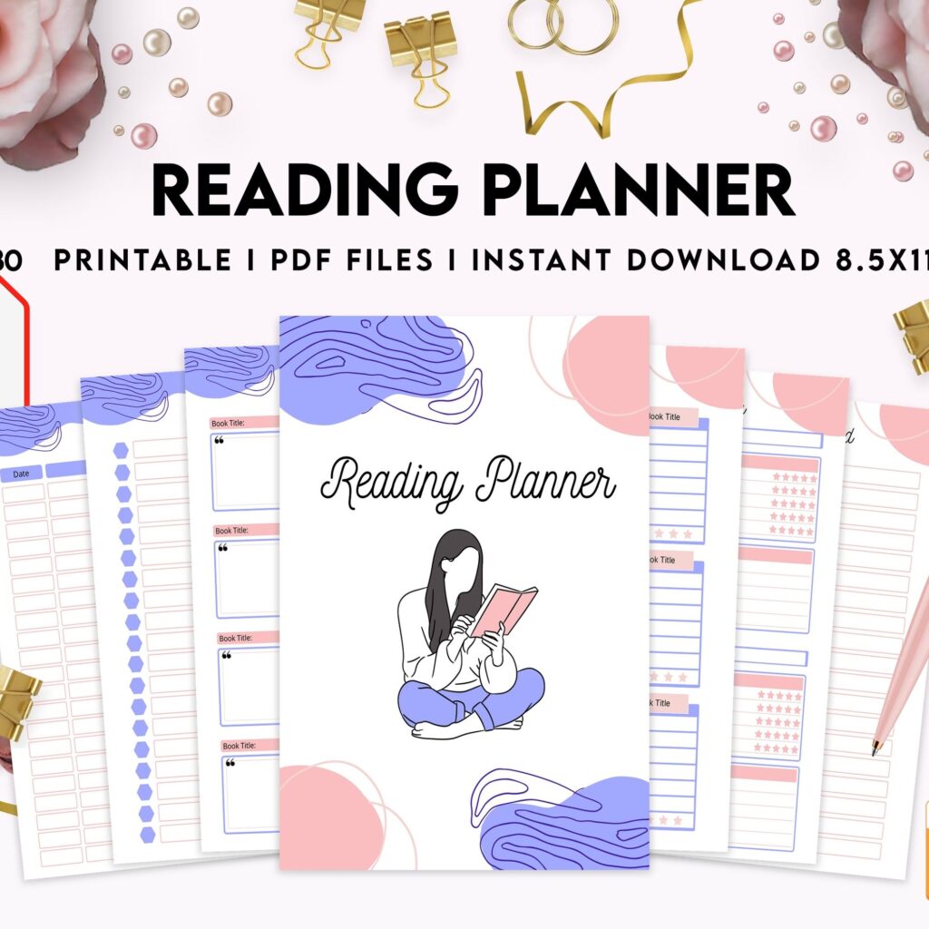 Reading Planner 8×11 inch pages size | Reading Journal Tracker | Book Review Reading Tracker | Reading Planner, Read Plan Pages, PDF Printable, Kdp interior