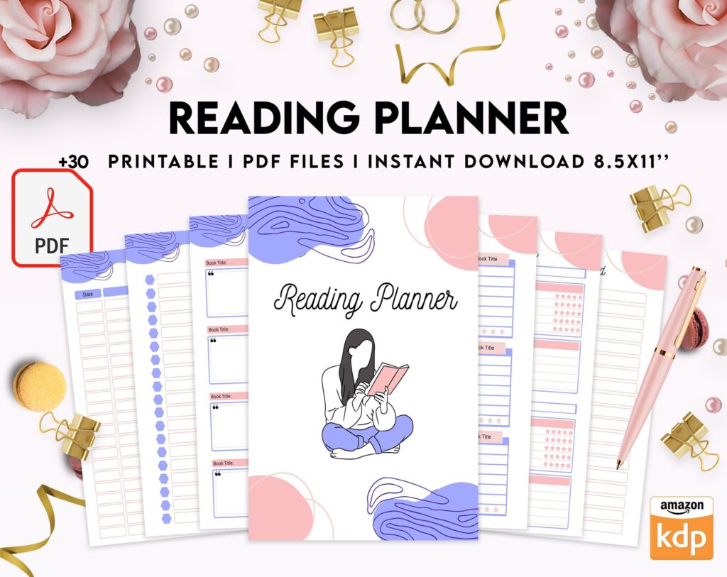 Reading Planner 8×11 inch pages size | Reading Journal Tracker | Book Review Reading Tracker | Reading Planner, Read Plan Pages, PDF Printable, Kdp interior