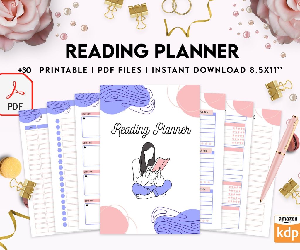 Reading Planner 8×11 inch pages size | Reading Journal Tracker | Book Review Reading Tracker | Reading Planner, Read Plan Pages, PDF Printable, Kdp interior