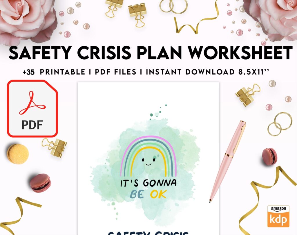 8×11 inch pages size Safety Crisis Plan journal, Safety plan Worksheet, Therapy Aid, School Counselor, Psychology Tools, Self Help Mental Health, PDF Printable, Kdp interior