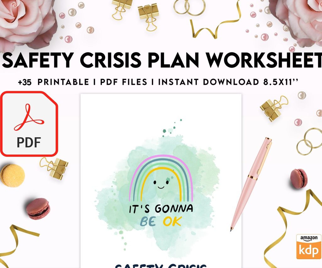 8×11 inch pages size Safety Crisis Plan journal, Safety plan Worksheet, Therapy Aid, School Counselor, Psychology Tools, Self Help Mental Health, PDF Printable, Kdp interior