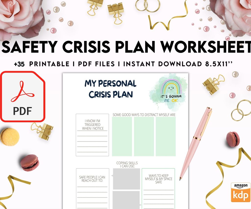 8×11 inch pages size Safety Crisis Plan journal, Safety plan Worksheet, Therapy Aid, School Counselor, Psychology Tools, Self Help Mental Health, PDF Printable, Kdp interior