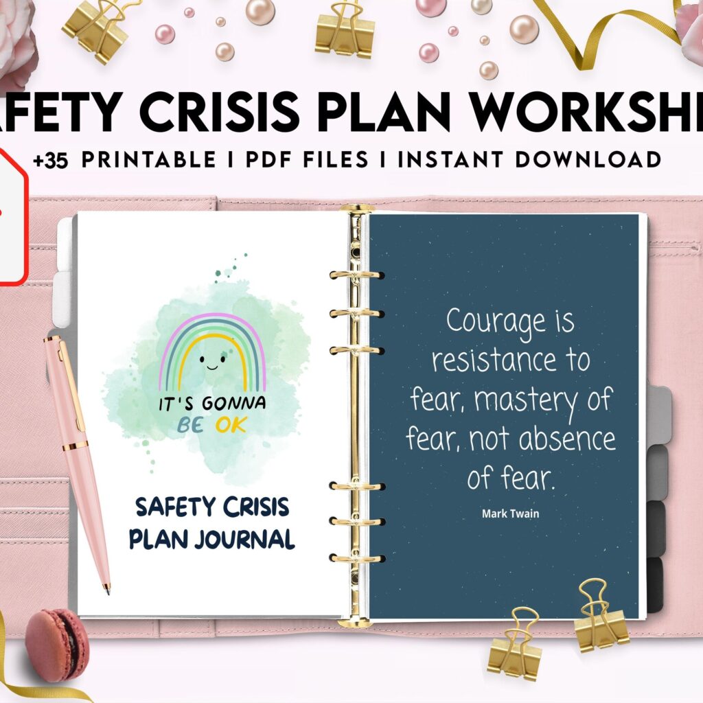 8×11 inch pages size Safety Crisis Plan journal, Safety plan Worksheet, Therapy Aid, School Counselor, Psychology Tools, Self Help Mental Health, PDF Printable, Kdp interior