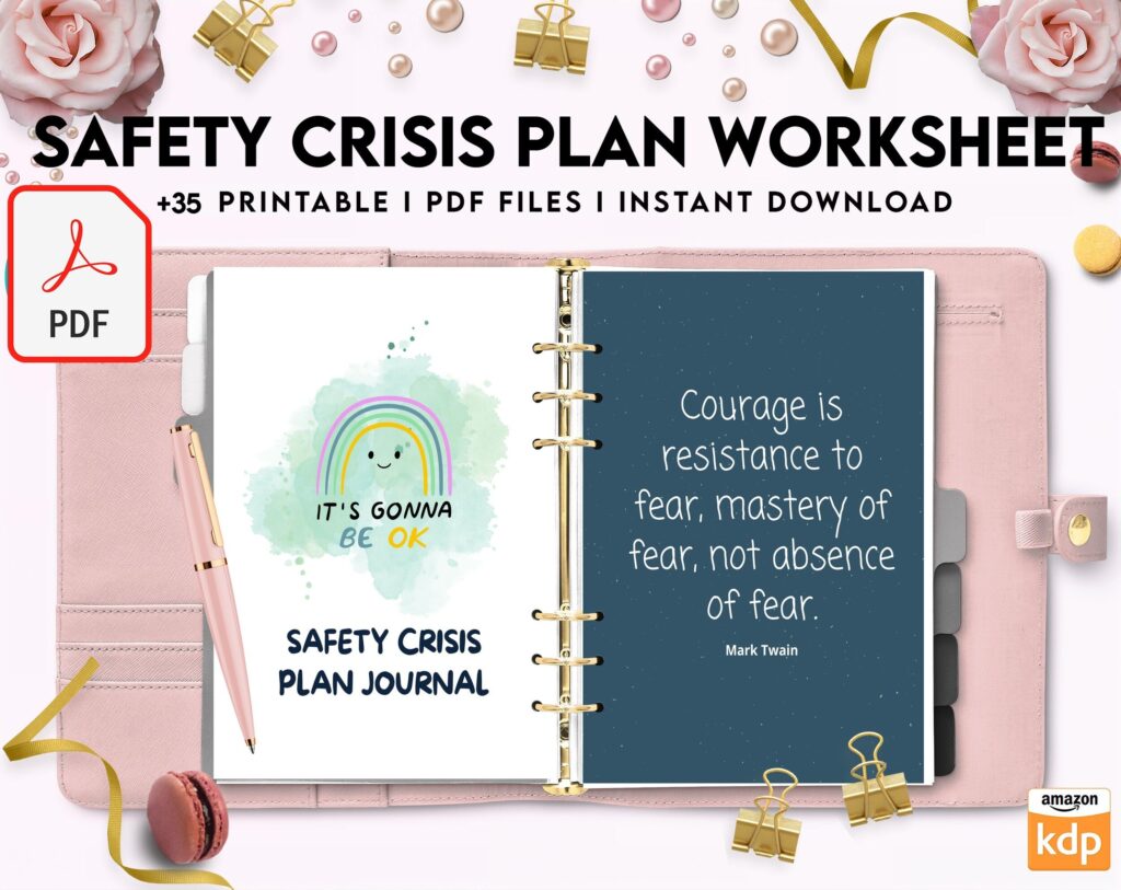 8×11 inch pages size Safety Crisis Plan journal, Safety plan Worksheet, Therapy Aid, School Counselor, Psychology Tools, Self Help Mental Health, PDF Printable, Kdp interior