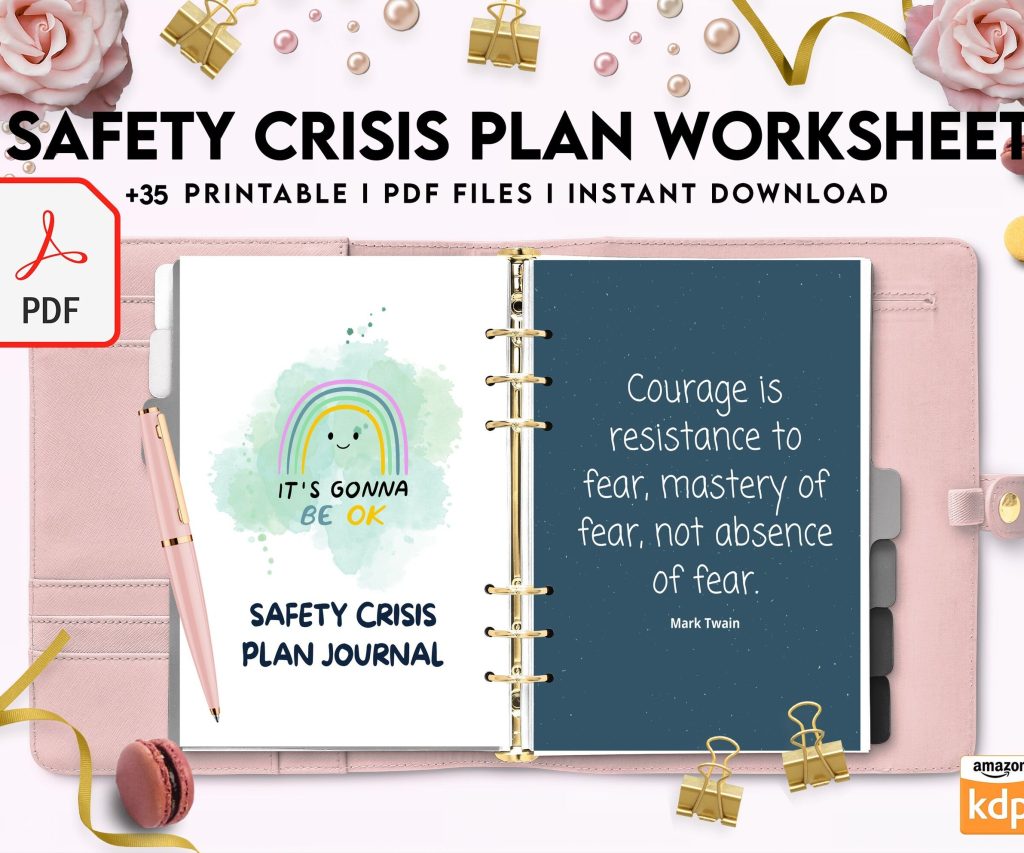 8×11 inch pages size Safety Crisis Plan journal, Safety plan Worksheet, Therapy Aid, School Counselor, Psychology Tools, Self Help Mental Health, PDF Printable, Kdp interior