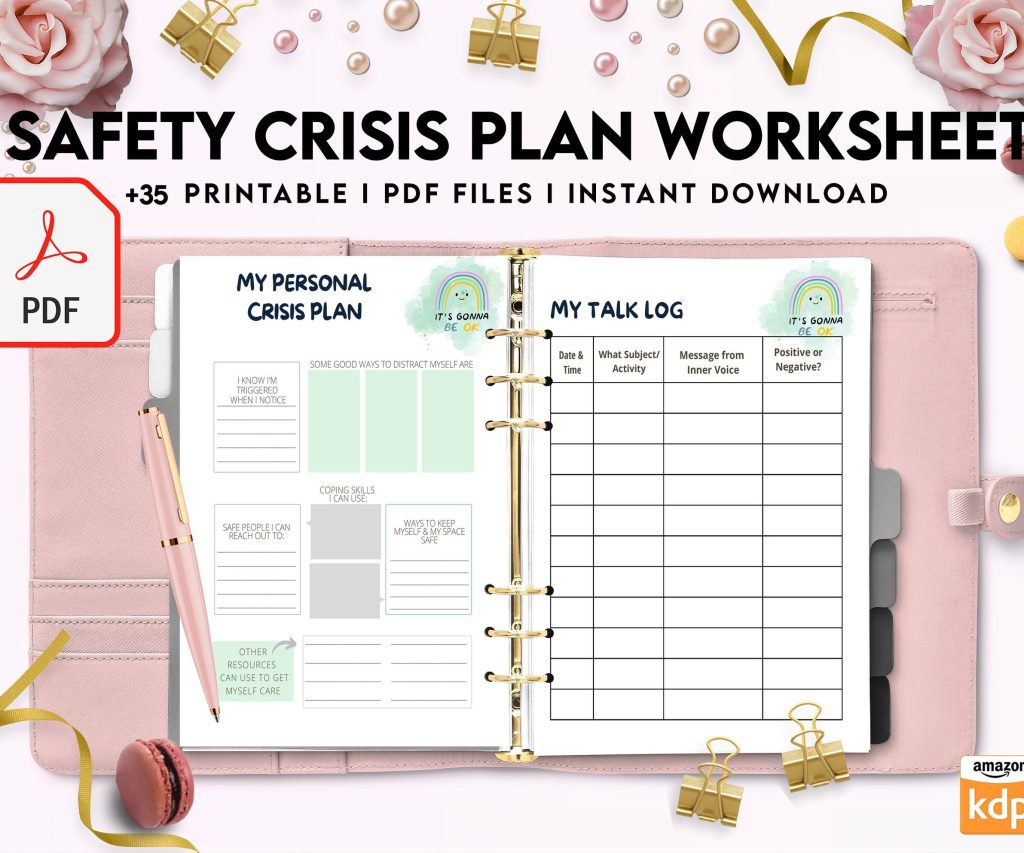 8×11 inch pages size Safety Crisis Plan journal, Safety plan Worksheet, Therapy Aid, School Counselor, Psychology Tools, Self Help Mental Health, PDF Printable, Kdp interior