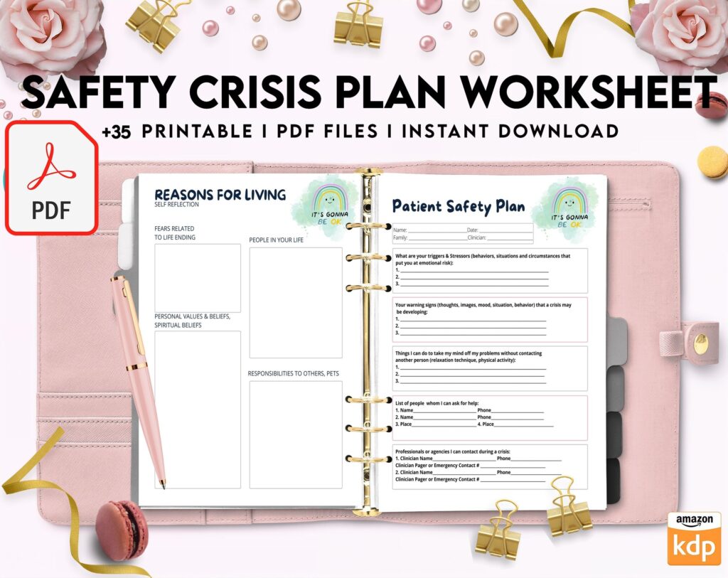 8×11 inch pages size Safety Crisis Plan journal, Safety plan Worksheet, Therapy Aid, School Counselor, Psychology Tools, Self Help Mental Health, PDF Printable, Kdp interior