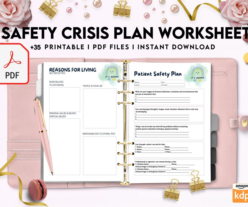 8×11 inch pages size Safety Crisis Plan journal, Safety plan Worksheet, Therapy Aid, School Counselor, Psychology Tools, Self Help Mental Health, PDF Printable, Kdp interior