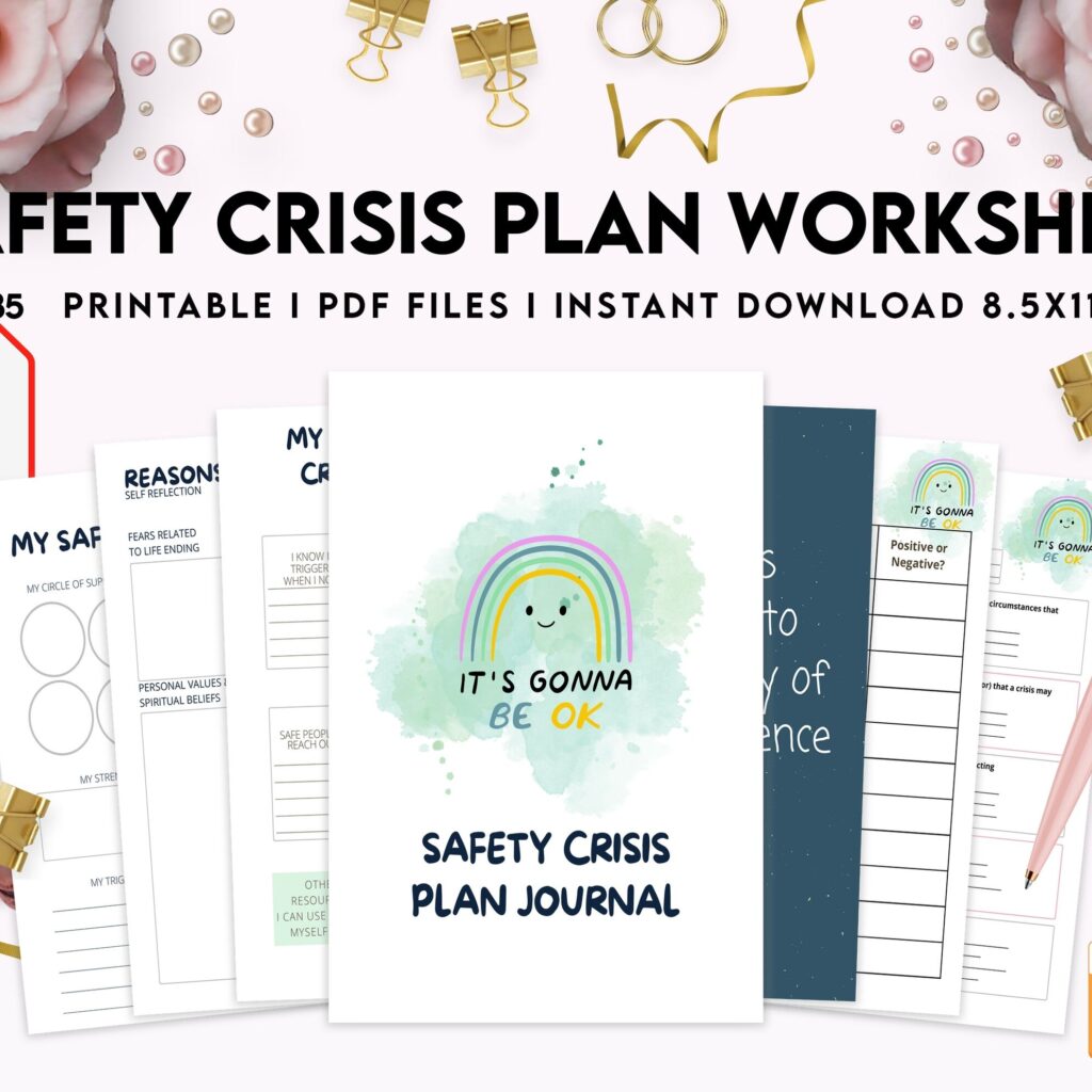 8×11 inch pages size Safety Crisis Plan journal, Safety plan Worksheet, Therapy Aid, School Counselor, Psychology Tools, Self Help Mental Health, PDF Printable, Kdp interior