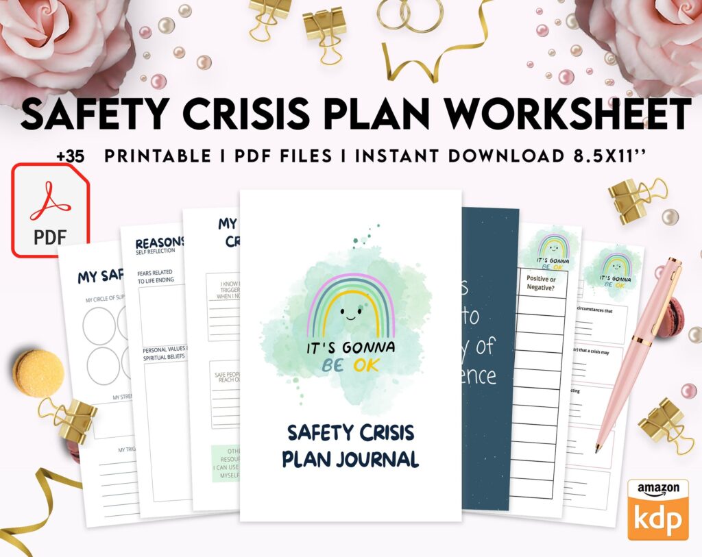 8×11 inch pages size Safety Crisis Plan journal, Safety plan Worksheet, Therapy Aid, School Counselor, Psychology Tools, Self Help Mental Health, PDF Printable, Kdp interior