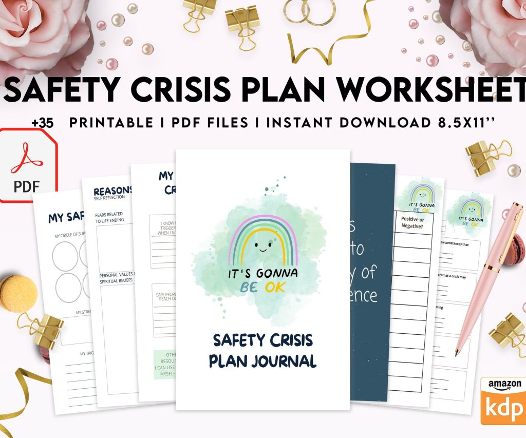 8×11 inch pages size Safety Crisis Plan journal, Safety plan Worksheet, Therapy Aid, School Counselor, Psychology Tools, Self Help Mental Health, PDF Printable, Kdp interior