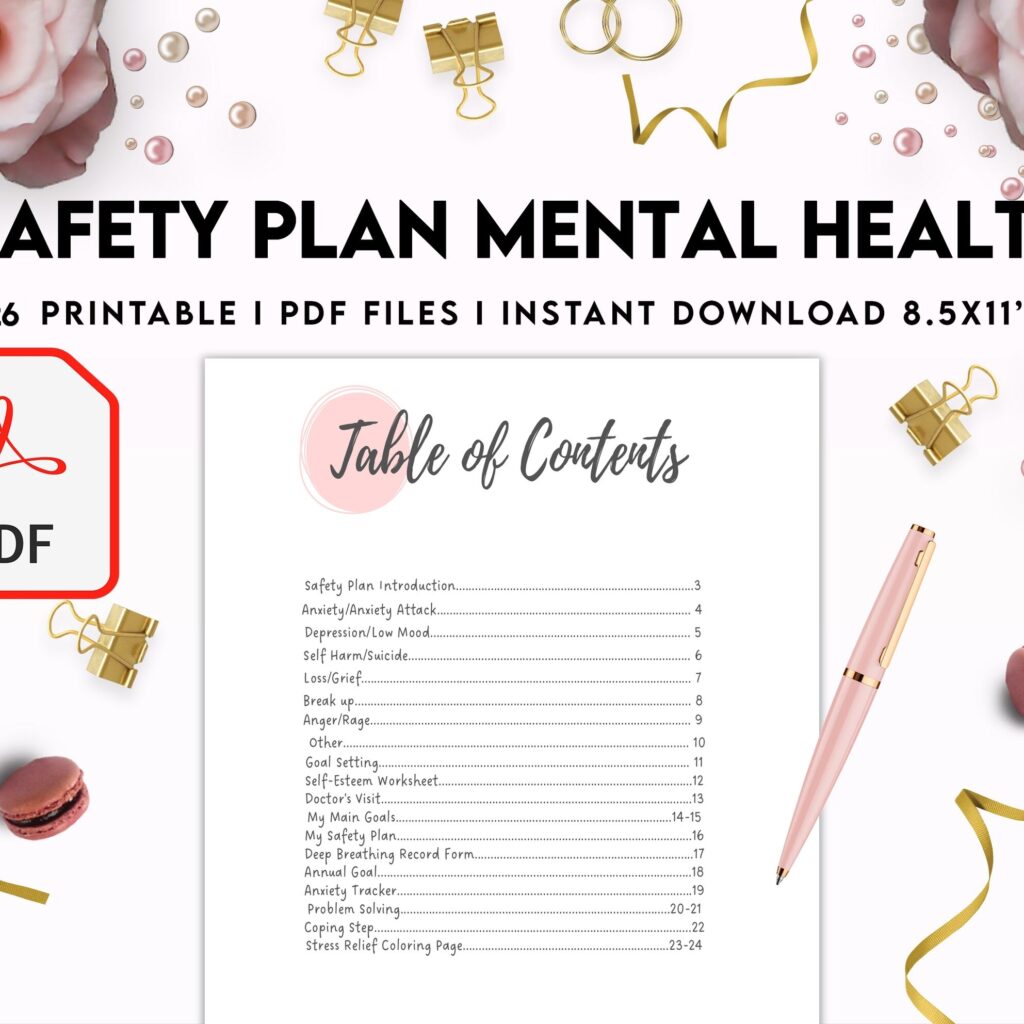 Safety Plans Journal, Mental Health Worksheets, Problem Solving, self care, PDF Printable, Kdp interior