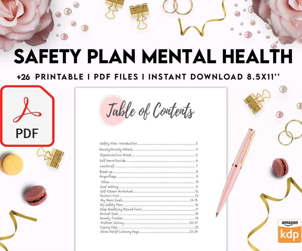 Safety Plans Journal, Mental Health Worksheets, Problem Solving, self care, PDF Printable, Kdp interior