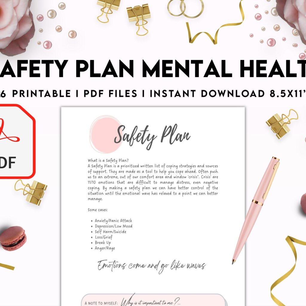 Safety Plans Journal, Mental Health Worksheets, Problem Solving, self care, PDF Printable, Kdp interior