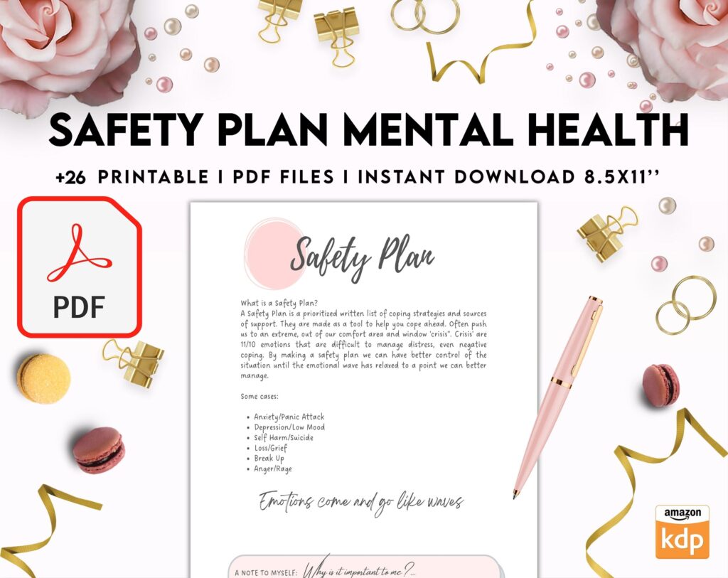 Safety Plans Journal, Mental Health Worksheets, Problem Solving, self care, PDF Printable, Kdp interior