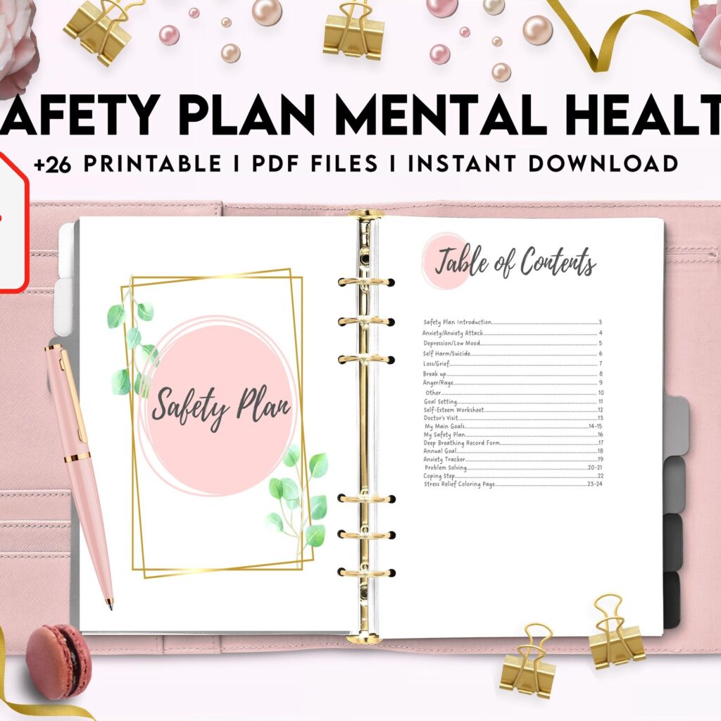 Safety Plans Journal, Mental Health Worksheets, Problem Solving, self care, PDF Printable, Kdp interior