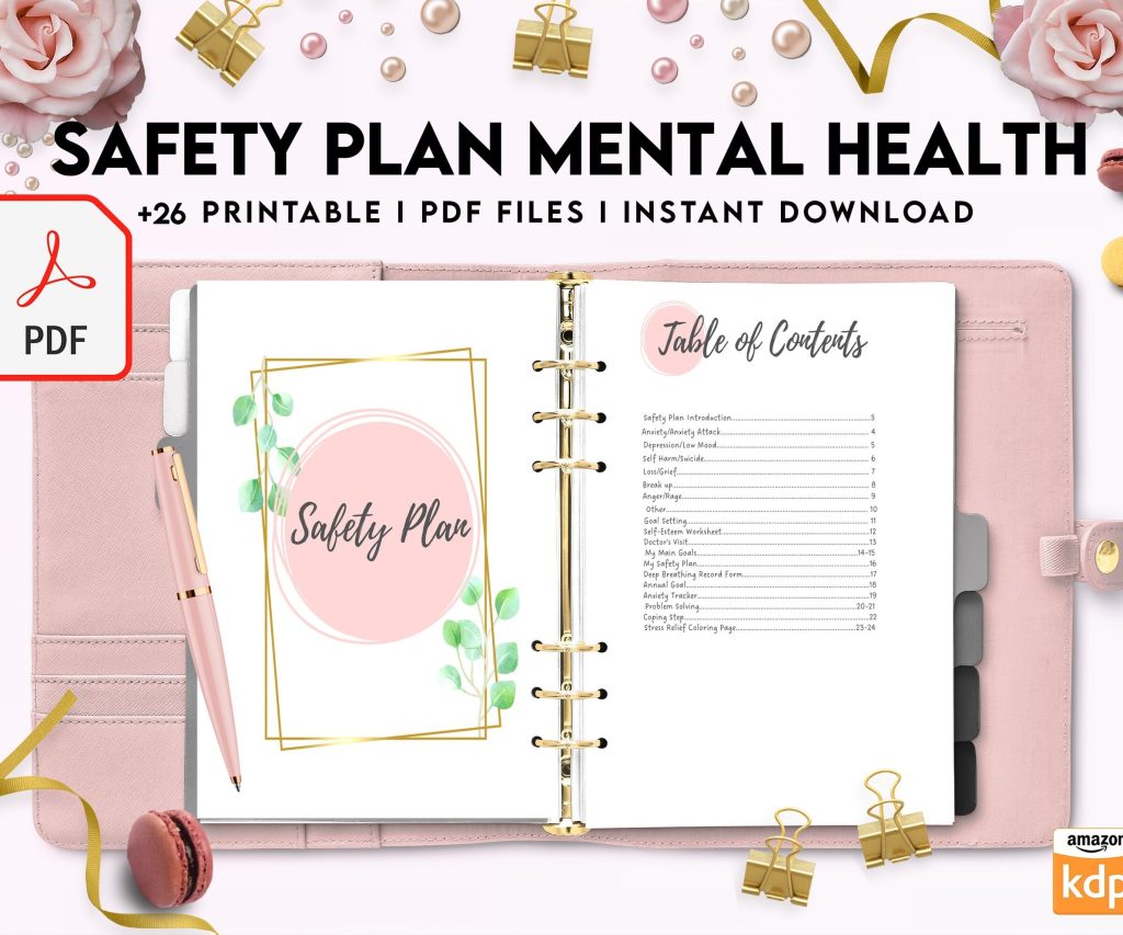 Safety Plans Journal, Mental Health Worksheets, Problem Solving, self care, PDF Printable, Kdp interior