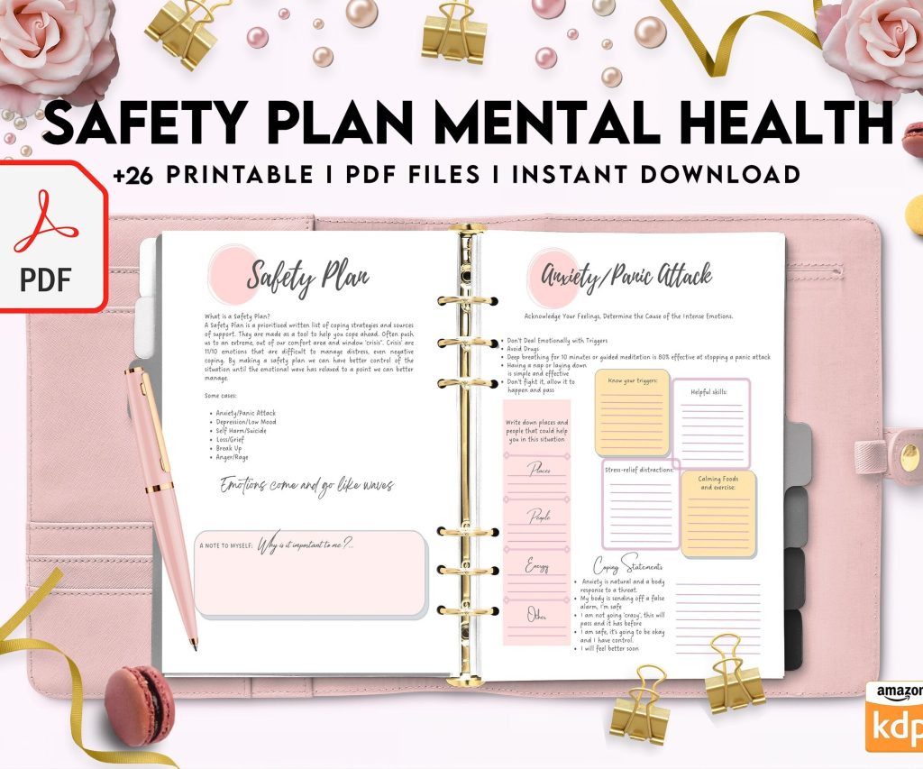 Safety Plans Journal, Mental Health Worksheets, Problem Solving, self care, PDF Printable, Kdp interior
