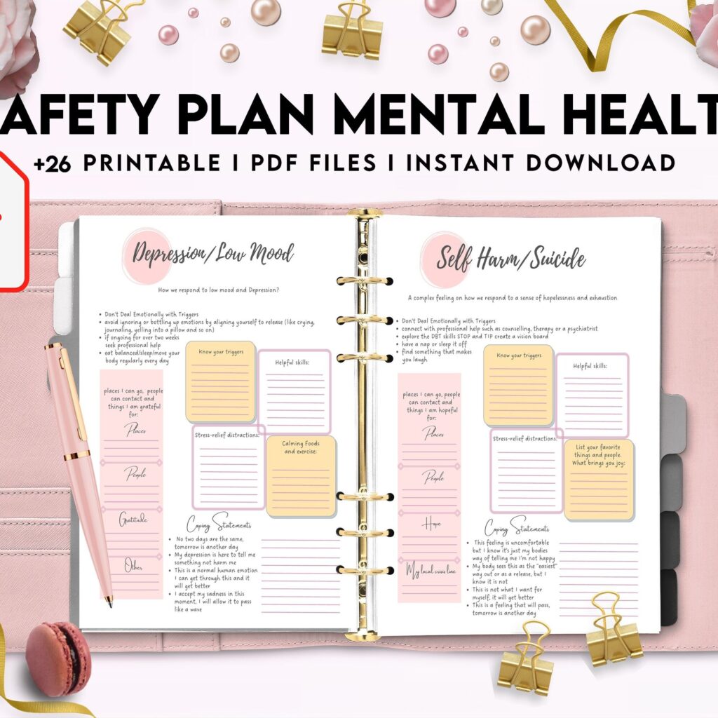 Safety Plans Journal, Mental Health Worksheets, Problem Solving, self care, PDF Printable, Kdp interior