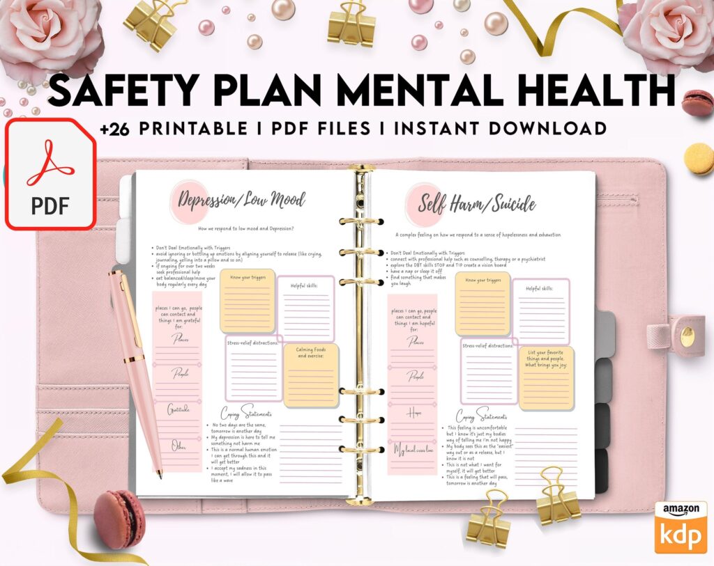 Safety Plans Journal, Mental Health Worksheets, Problem Solving, self care, PDF Printable, Kdp interior