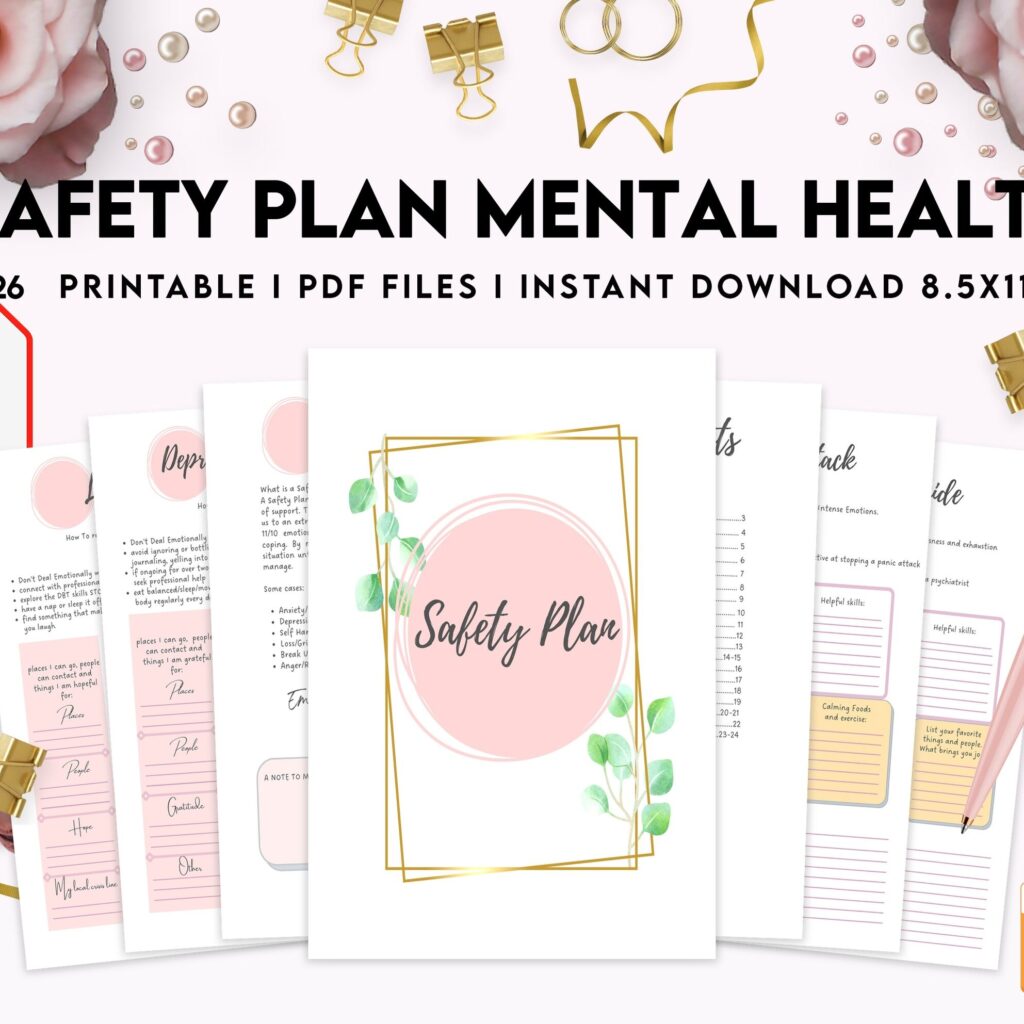 Safety Plans Journal, Mental Health Worksheets, Problem Solving, self care, PDF Printable, Kdp interior