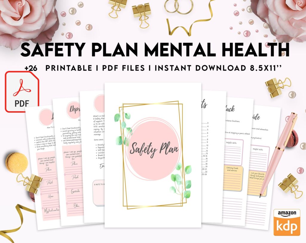 Safety Plans Journal, Mental Health Worksheets, Problem Solving, self care, PDF Printable, Kdp interior