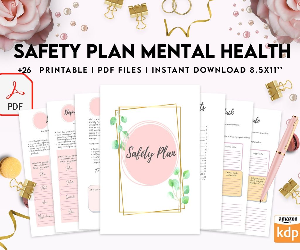 Safety Plans Journal, Mental Health Worksheets, Problem Solving, self care, PDF Printable, Kdp interior