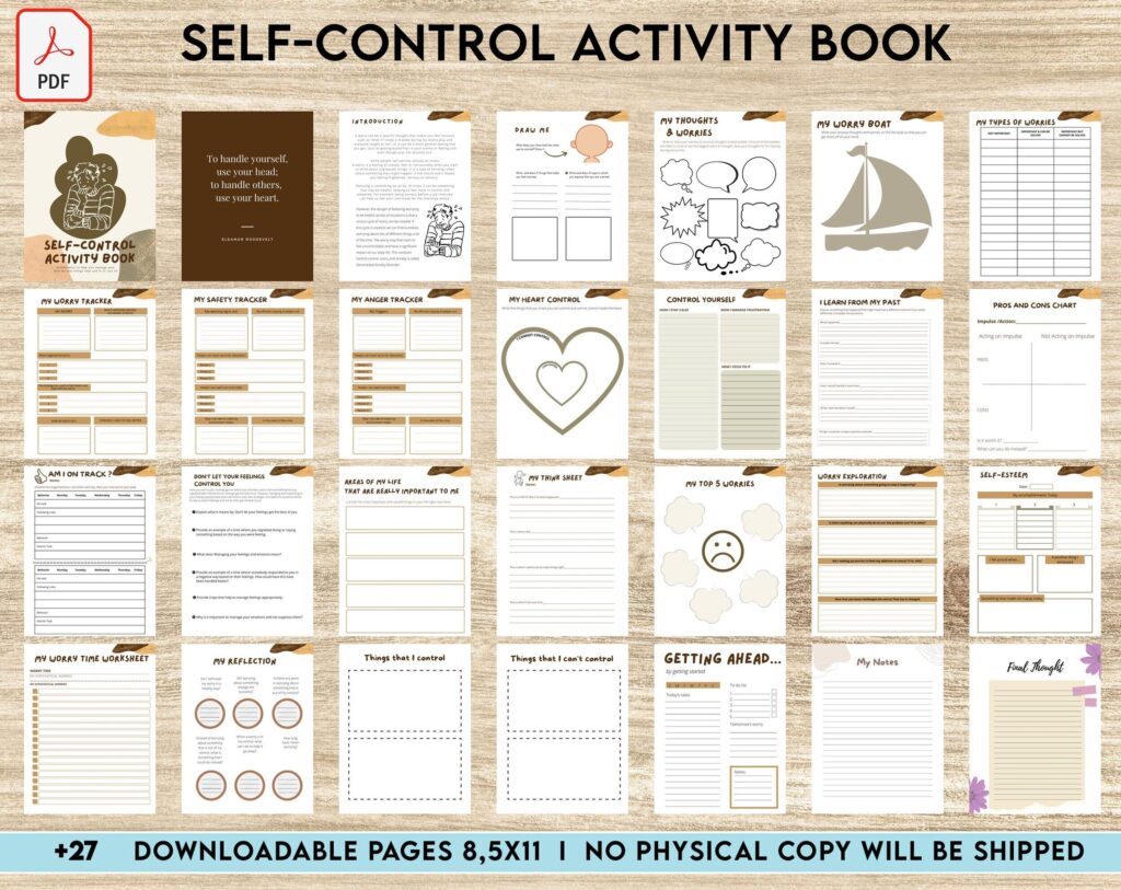 Control 8×11 inch pages size Interactive Worksheet Journal Inserts Planner Notebook Template Therapy Psychology Mental Health School Counseling Tools, PDF Printable, Kdp interior
