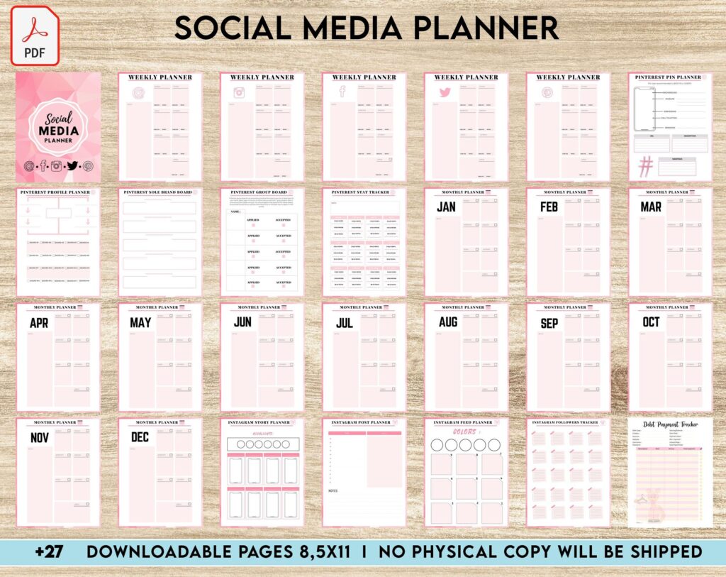 Social media planner, Social media journal, Weekly planner, Post planner, Stories Planner, feed Planner, PDF Printable, Kdp interior