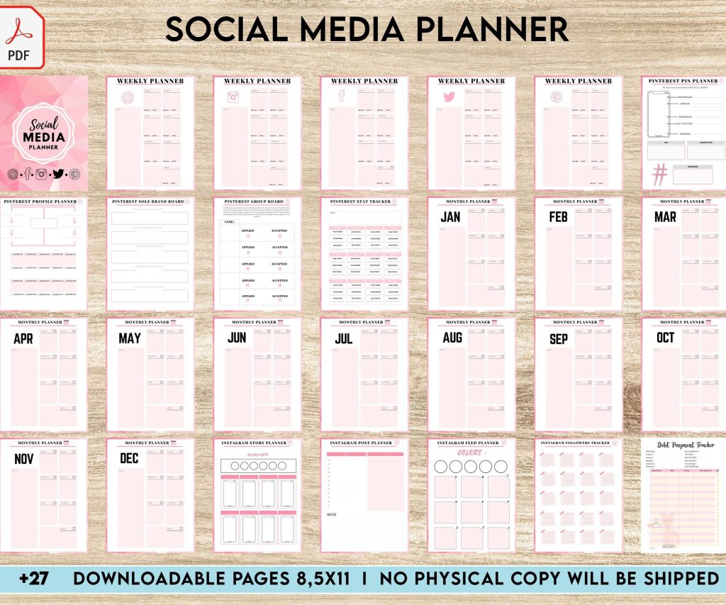 Social media planner, Social media journal, Weekly planner, Post planner, Stories Planner, feed Planner, PDF Printable, Kdp interior