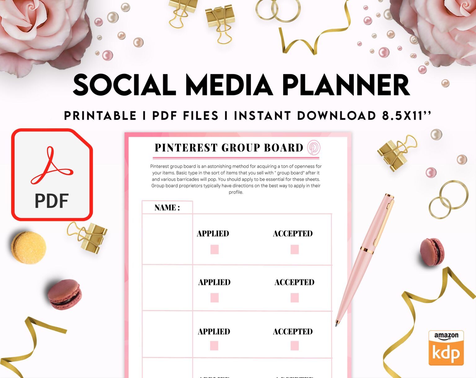 Social media planner, Social media journal, Weekly planner, Post