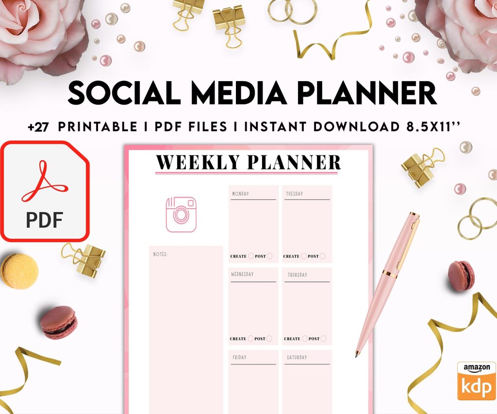 Social media planner, Social media journal, Weekly planner, Post planner, Stories Planner, feed Planner, PDF Printable, Kdp interior