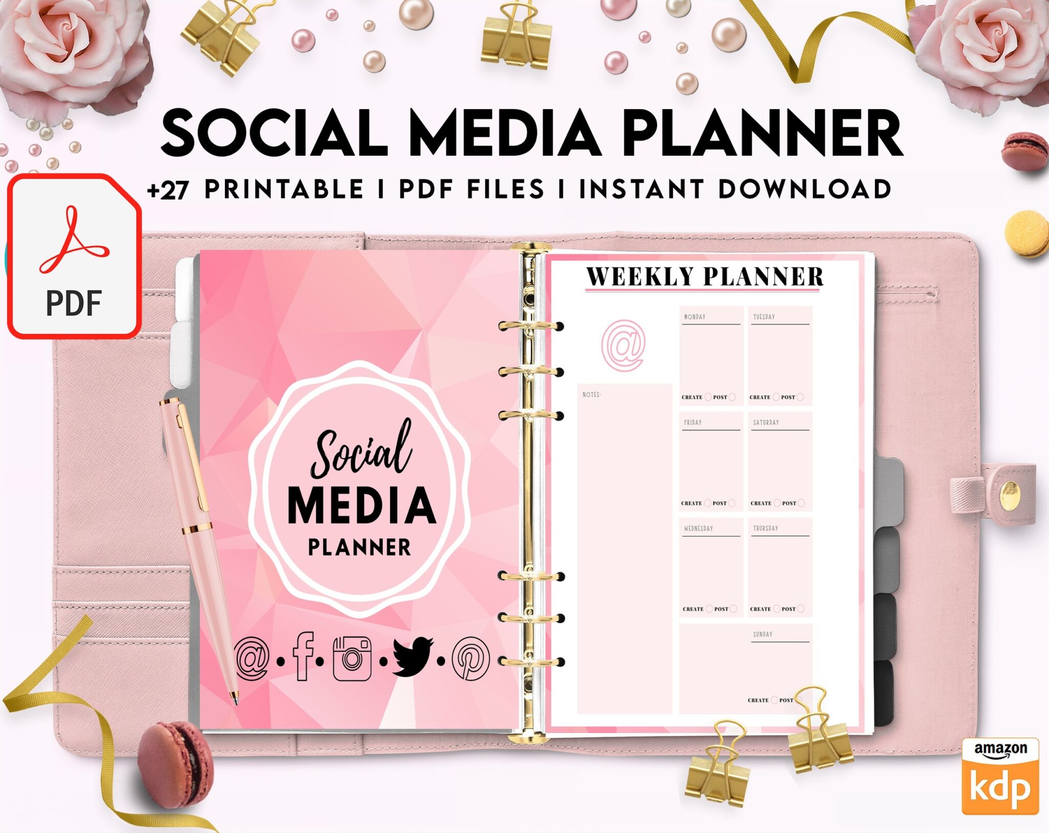 Social media planner, Social media journal, Weekly planner, Post